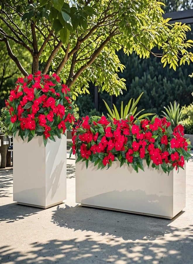 Besteek 5 Pcs Artificial Flowers for Outdoors Silk Impatiens Flowers Bouquet Decorations Fake Faux Plants UV Resistant for Spring Summer Garden Patio Porch Window Box Balcony Planters Home, Red - Image 3
