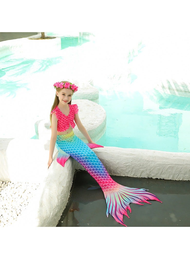 VUCATIN Mermaid Princess Dress up Girls Mermaid Dress Mermaid Swimsuit Girls Party Cosplay Princess Birthday Dress Kids Costume Cosplay Mermaid Skirt Accessorized Wreath Necklace Earrings and Bracelet (GB72) - Image 3