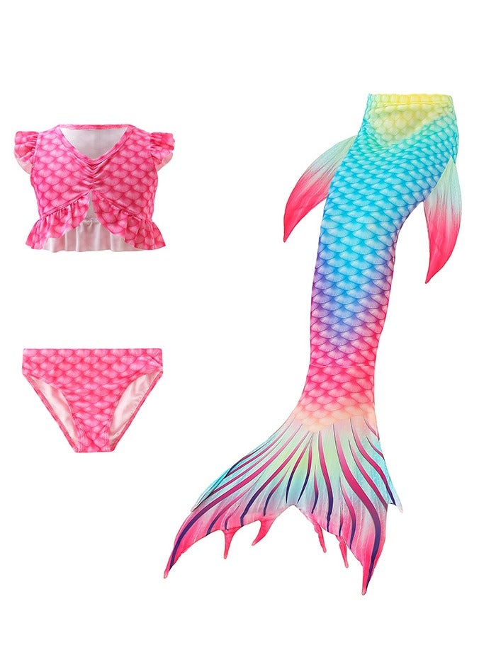 VUCATIN Mermaid Princess Dress up Girls Mermaid Dress Mermaid Swimsuit Girls Party Cosplay Princess Birthday Dress Kids Costume Cosplay Mermaid Skirt Accessorized Wreath Necklace Earrings and Bracelet (GB72) - Image 4