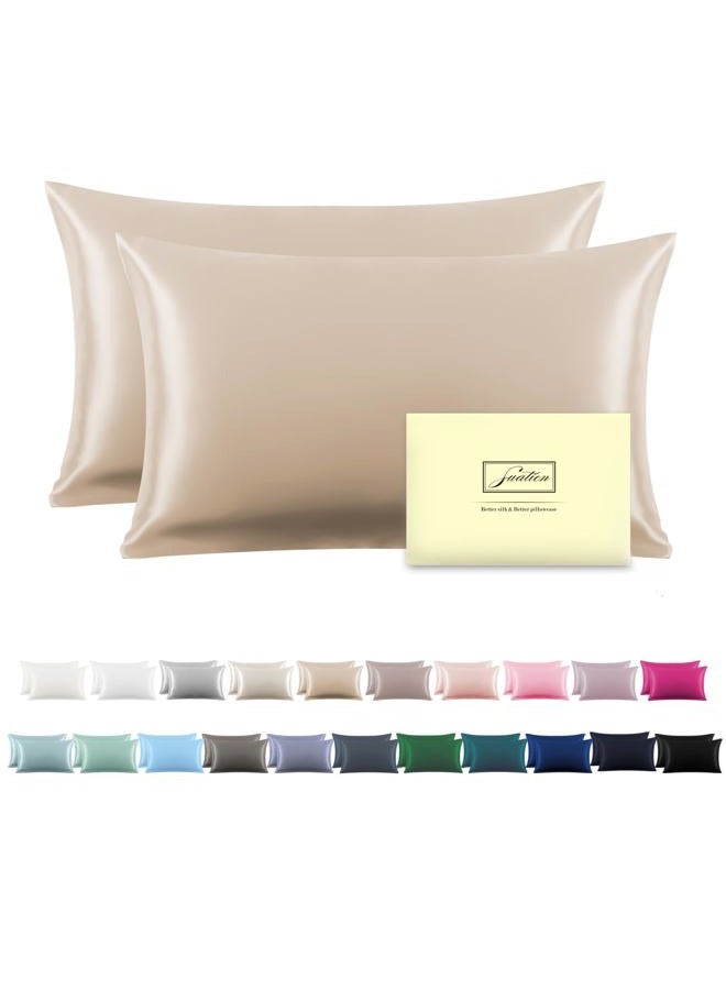 Suatien Silk Pillowcase for Hair and Skin,Soft,Breathable and Sliky 100% Standard Size Pillow Cases Set of 2,Both Sides Natural Mulberry Silk Pillowcases with Hidden Zipper(Standard Size 20"X 26",2pcs) - Image 1
