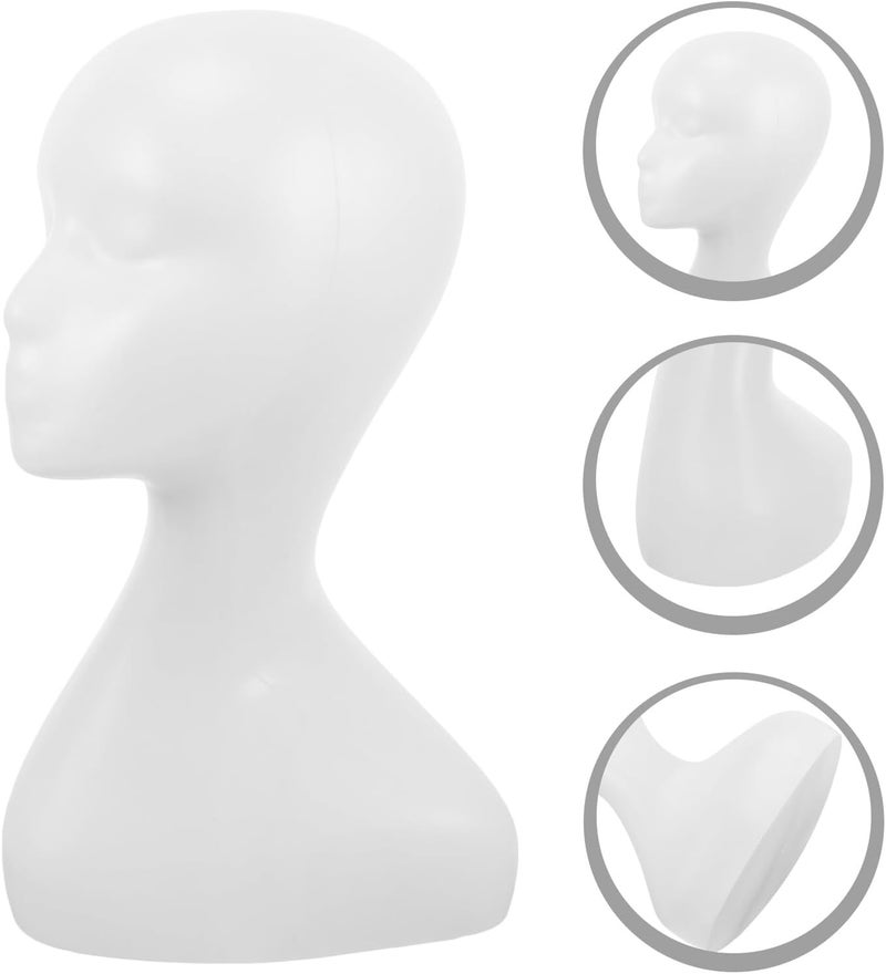 Women Mannequin Head Model for Wigs Hats Scarves Display Sturdy Female Figure with Shoulder Multipurpose Abstract Plastic Head for Accessories Showcase White - Image 3