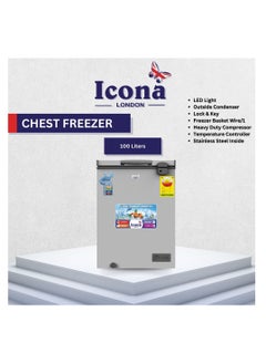 ICONA Icona 100L Chest Freezer – Energy-Efficient Single Door Deep Freezer with LED Light, Storage Basket, Adjustable Temperature, Silent Operation – Model ILCF-125H  - Image 2