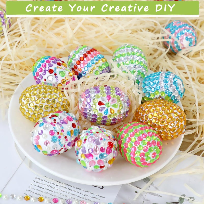 fethwoin 16PCS Easter Tree Ornaments, Foam Easter Eggs Hanging Decorations Craft Kit, DIY Glitter Gem Eggs with Ribbons for Basket Stuffers Fillers & Home Decor Party Favors - Image 5
