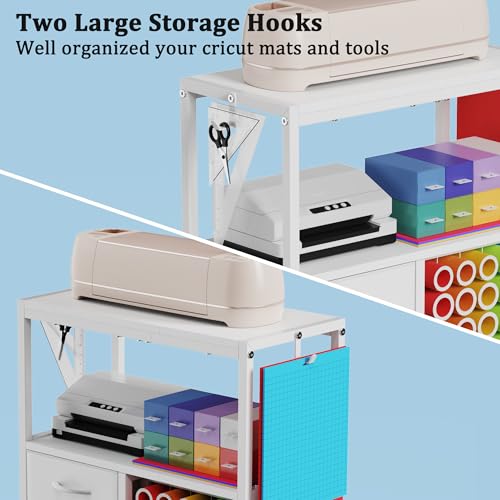 Jchccu 30 Vinyl Roll Holders for Cricut Cart, Rolling Craft Cart with 3 Fabric Drawer, Craft Organization and Storage Compatible with Cricut Maker Machine, Crafting Table Workstation, White, Patent Pending - Image 4
