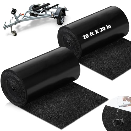 Tinideya 2 Pcs Black Marine Grade Carpet for Boat Trailers 20 ft x 20 Inches Waterproof NonSlip Durable Trailer Bunk Pads for Pontoon Outdoor - Image 1