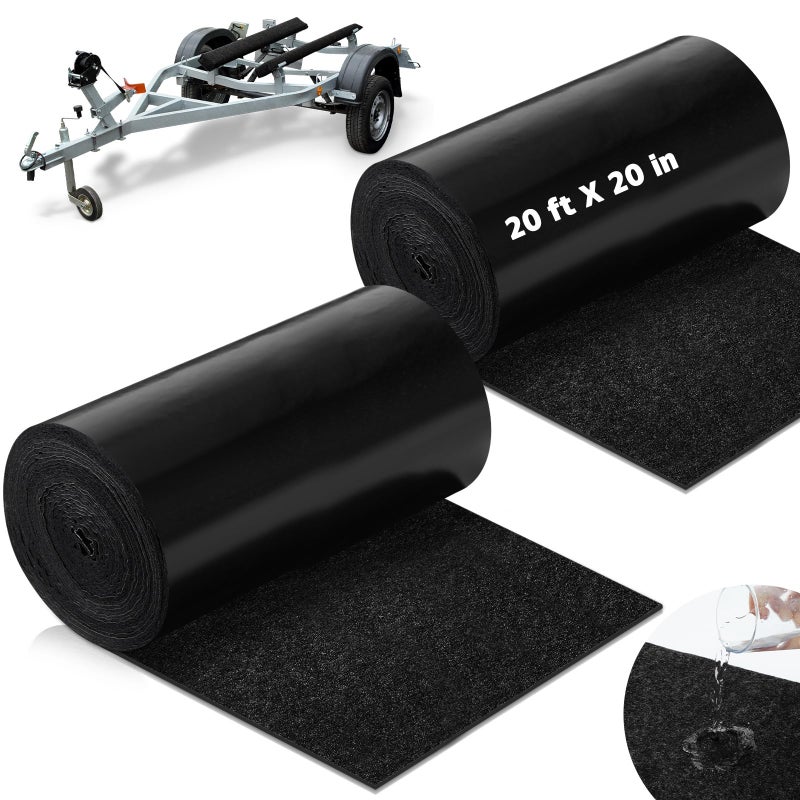 Tinideya 2 Pcs Black Marine Grade Carpet for Boat Trailers 20 ft x 20 Inches Waterproof NonSlip Durable Trailer Bunk Pads for Pontoon Outdoor - Image 3