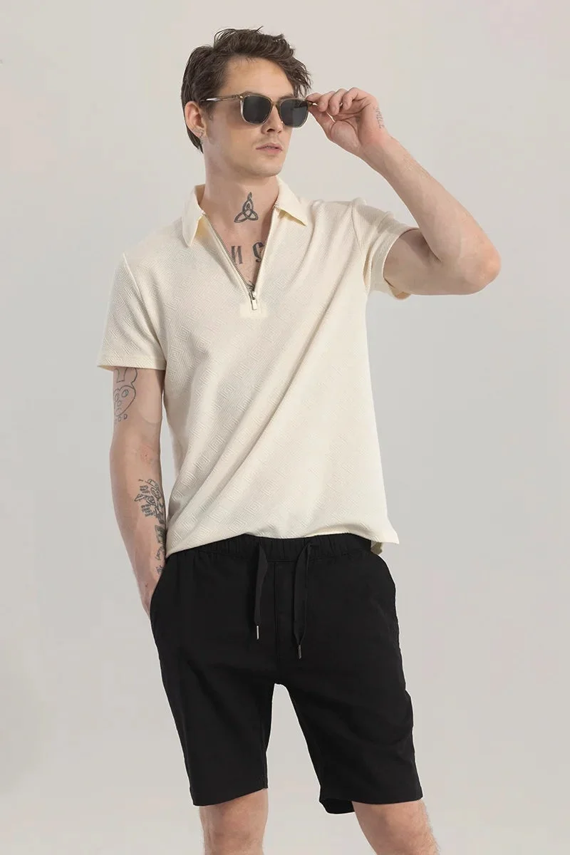 SNITCH ZipPolo Printed Cream Polo T-Shirt
