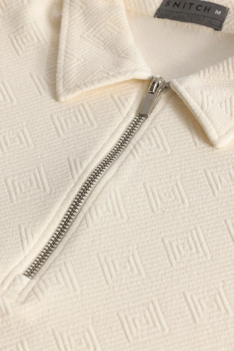 SNITCH ZipPolo Printed Cream Polo T-Shirt