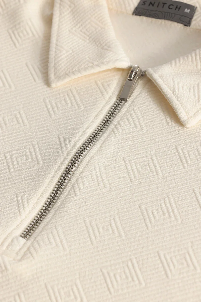 SNITCH ZipPolo Printed Cream Polo T-Shirt