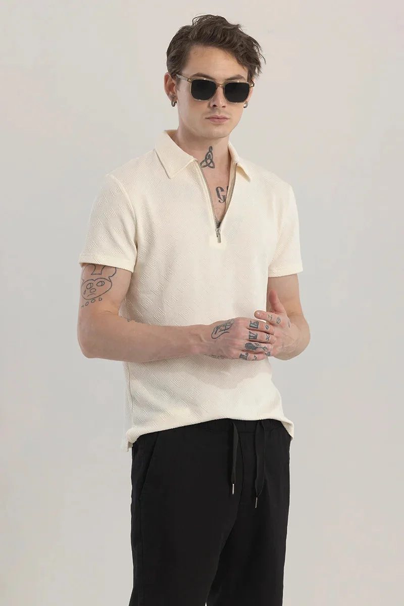 SNITCH ZipPolo Printed Cream Polo T-Shirt