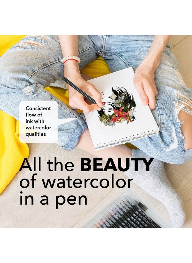 Castle Art Supplies Watercolor Brush Pens Set | 24 Lively Colors, With Flexible Nylon Tips | For Adult Coloring,Painting, Lettering - Artists And Beginners | Travel Case With Extra Water Brush Pen - Image 3