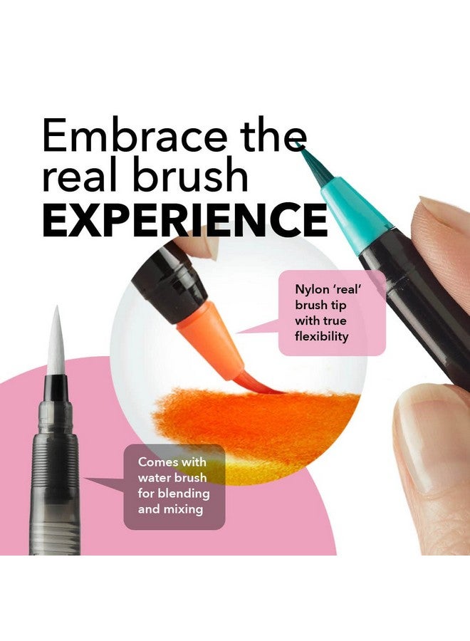 Castle Art Supplies Watercolor Brush Pens Set | 24 Lively Colors, With Flexible Nylon Tips | For Adult Coloring,Painting, Lettering - Artists And Beginners | Travel Case With Extra Water Brush Pen - Image 2