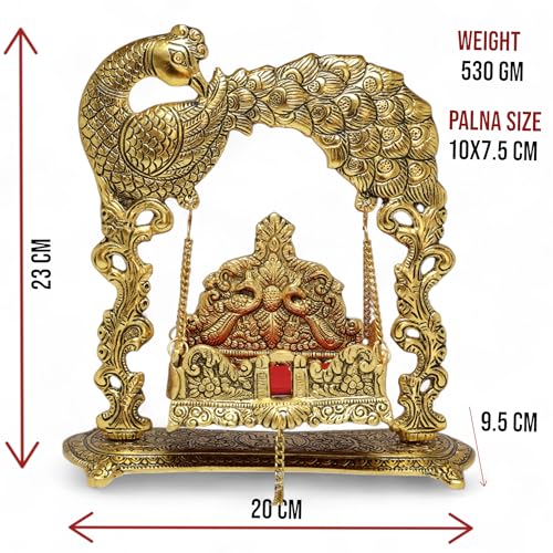 KridayKraft Metal Laddu Gopal Jhulla for Janmastmi Festive Gold Plated Decor Your Home Metal Palna for Krishna ji, Temple Office,Gift Article. - Image 2