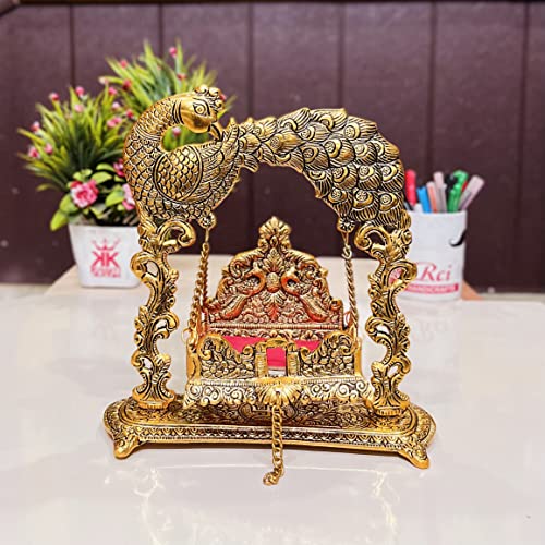 KridayKraft Metal Laddu Gopal Jhulla for Janmastmi Festive Gold Plated Decor Your Home Metal Palna for Krishna ji, Temple Office,Gift Article. - Image 4