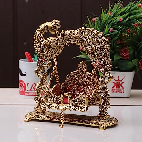KridayKraft Metal Laddu Gopal Jhulla for Janmastmi Festive Gold Plated Decor Your Home Metal Palna for Krishna ji, Temple Office,Gift Article. - Image 3