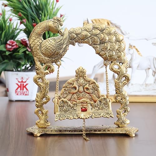 KridayKraft Metal Laddu Gopal Jhulla for Janmastmi Festive Gold Plated Decor Your Home Metal Palna for Krishna ji, Temple Office,Gift Article. - Image 1