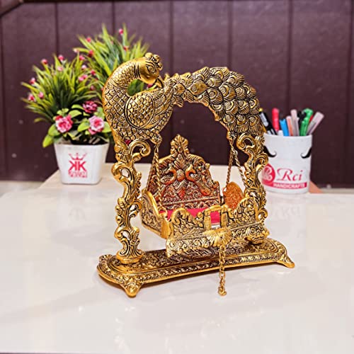 KridayKraft Metal Laddu Gopal Jhulla for Janmastmi Festive Gold Plated Decor Your Home Metal Palna for Krishna ji, Temple Office,Gift Article. - Image 5