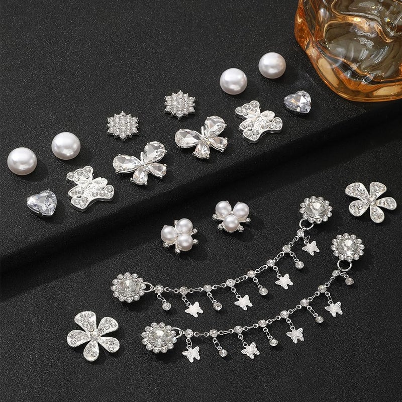 Putthipong Croc Charms Bling Shoe Charms Girly Designer Jewelry Shoe Decoration with Bling Chains Pearl Cute Bear Rhinestone Butterfly Flower for Women Girls Teens Adults Party Favors Birthday Gifts - Image 5