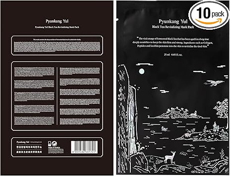 Pyunkang Yul PKY Pyunkang Yul Fermented Black Tea Revitalizing Mask Pack with Collagen Shea Butter Deep Moisturizing Skin Revival Elasticity Care Korean Face Mask Sheet 25ml x 10ea - Image 1
