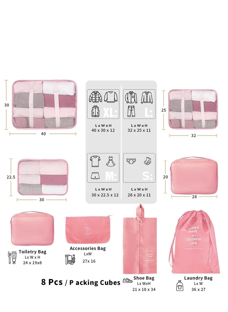 Travel Packing Bags, 8 PCS Packing Cubes for Suitcases, Travel Essentials for Carry on, Luggage Organizer Bags Set for Travel Accessories, Travel Organizer Kit(Pink) - pzsku/ZA6FC97AA87938C35AEEAZ/45/_/1727664320/a67fd1e1-b0a5-435e-a0eb-c89c308fb08d