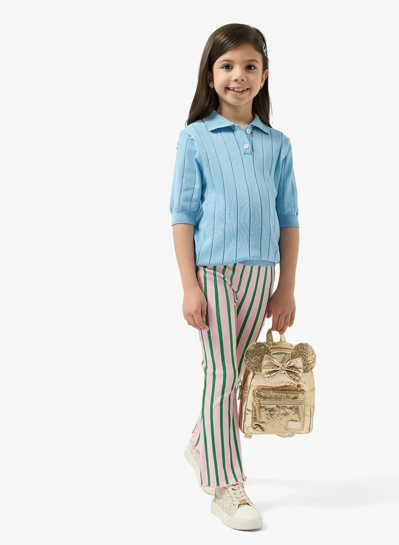 Pinata Blue Knitted Button Neck Polo Shirt