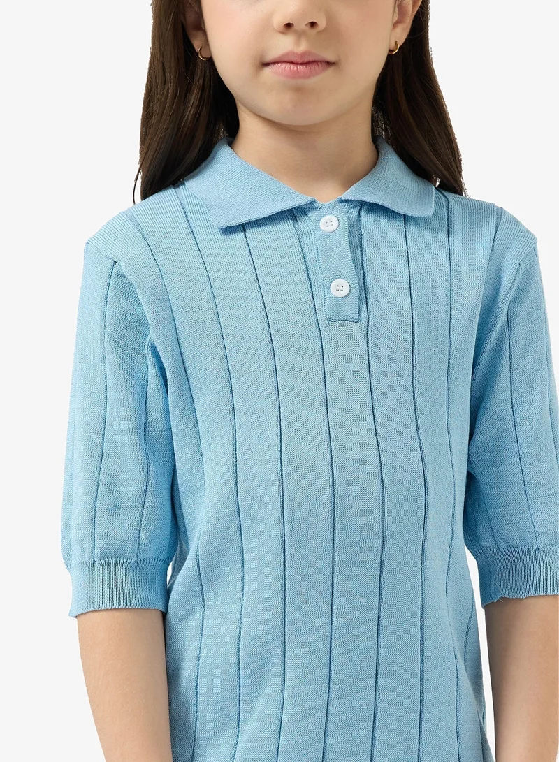Pinata Blue Knitted Button Neck Polo Shirt