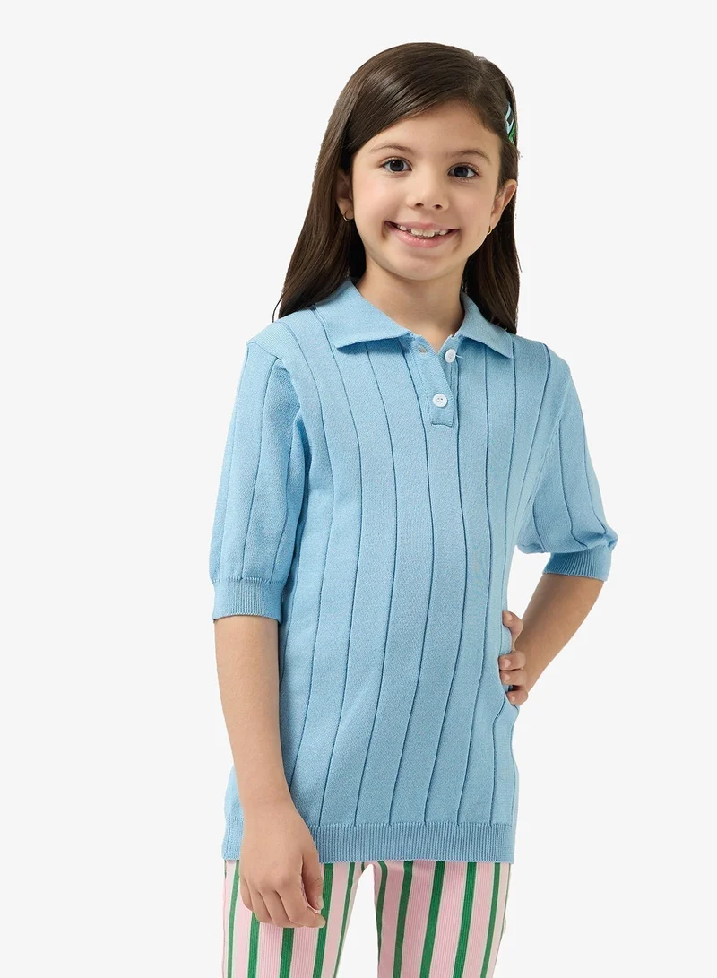 Pinata Blue Knitted Button Neck Polo Shirt