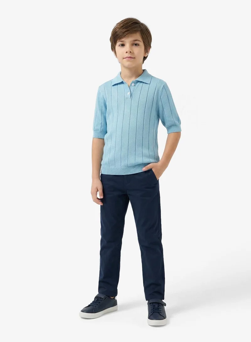 Pinata Blue Knitted Button Neck Polo Shirt