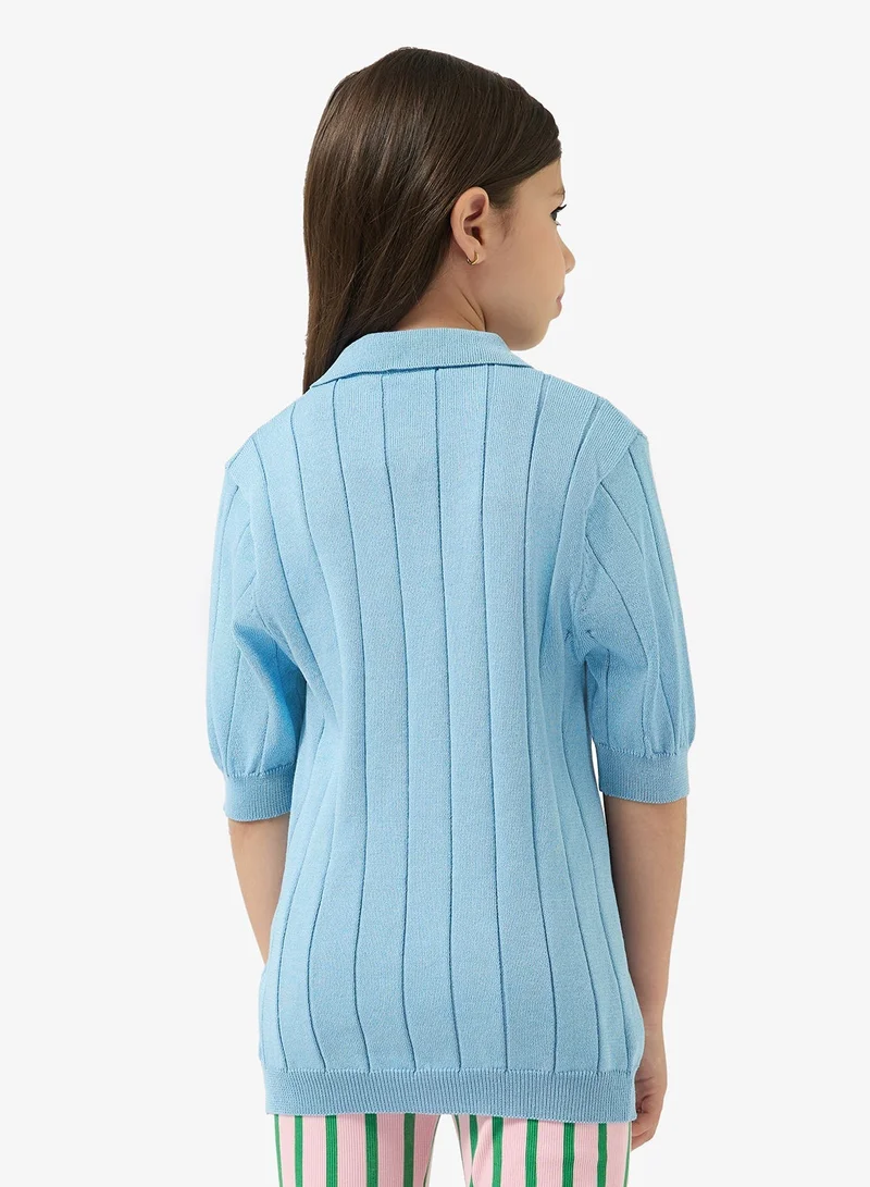 Pinata Blue Knitted Button Neck Polo Shirt