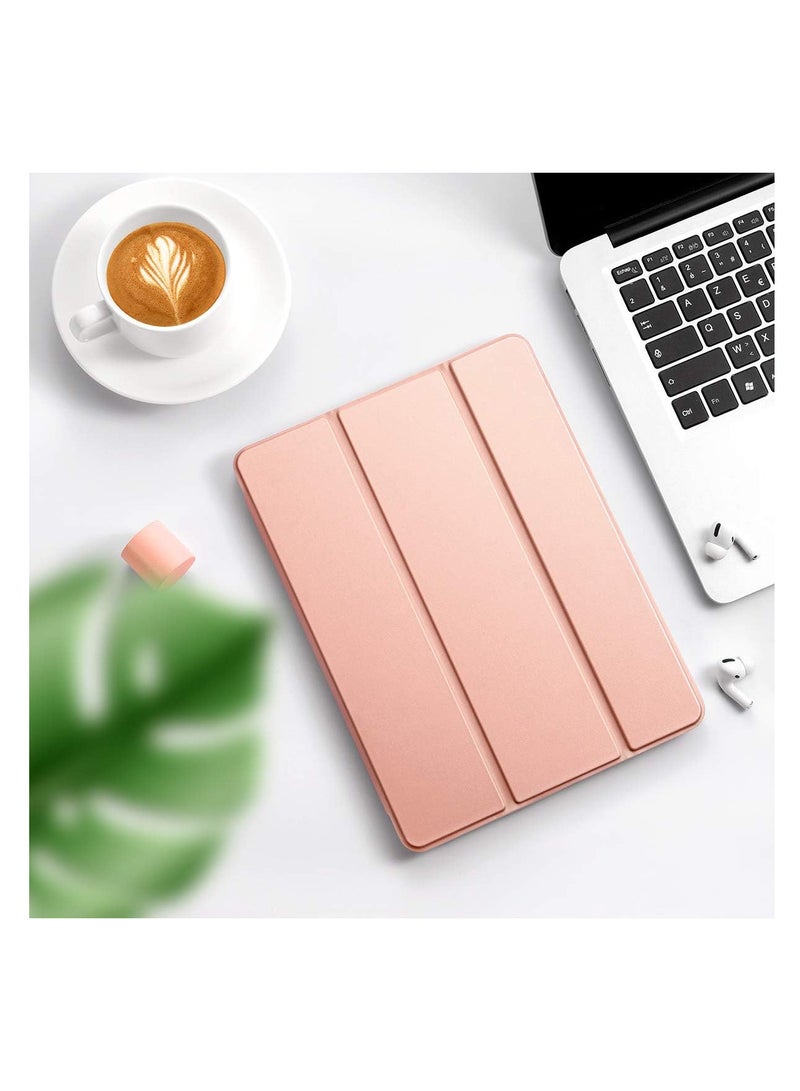 حافظة متوافقة مع جهاز iPad من الجيل التاسع/الثامن/السابع مقاس 10.2-10.5 بوصة مع حامل قلم، جلد بولي يوريثين ممتاز + غطاء خلفي ناعم من مادة TPU لحماية جهاز iPad 9 8 7 2021/2020/2019، وضع السكون/الإيقاظ التلقائي - وردي وردي - Image 4