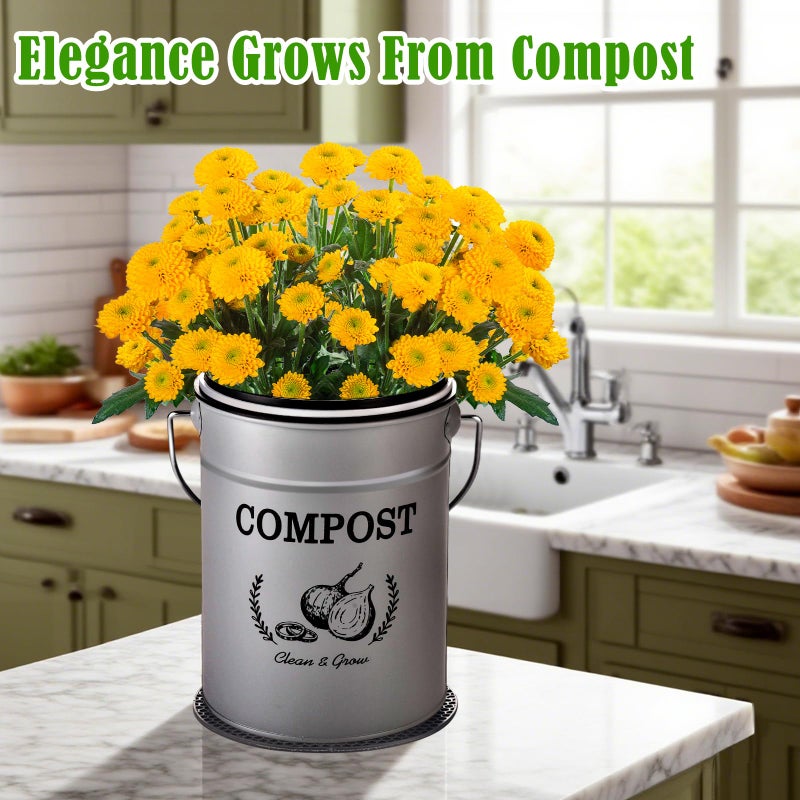 AOSION Countertop Compost Bin Kitchen,Odorless Indoor Compost Bin with Lid and Compost Bags,Compost Bucket Composter Container for Food Waste,Grey - Image 1