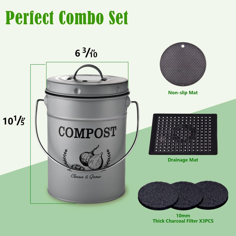 AOSION Countertop Compost Bin Kitchen,Odorless Indoor Compost Bin with Lid and Compost Bags,Compost Bucket Composter Container for Food Waste,Grey - Image 2