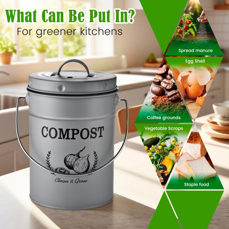 AOSION Countertop Compost Bin Kitchen,Odorless Indoor Compost Bin with Lid and Compost Bags,Compost Bucket Composter Container for Food Waste,Grey - Image 4