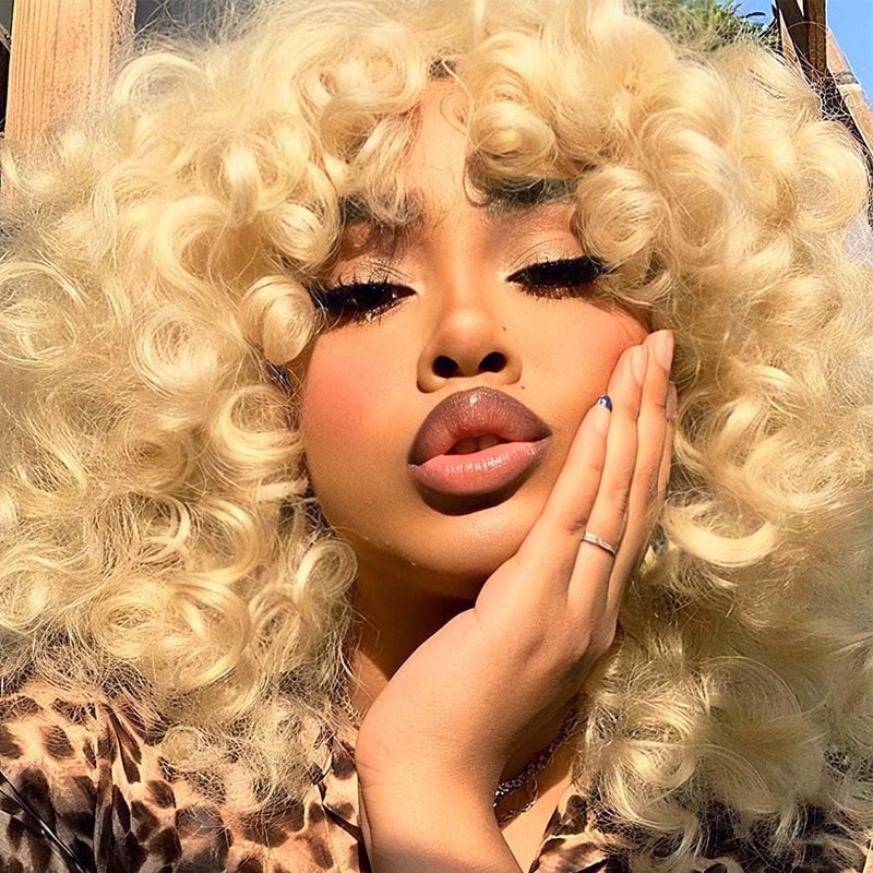 AIDUSA Big Loose Curly Wigs for Black Women Afro Curly Wigs with Bangs Synthetic Natural Looking Wigs 613 Blonde - Image 2