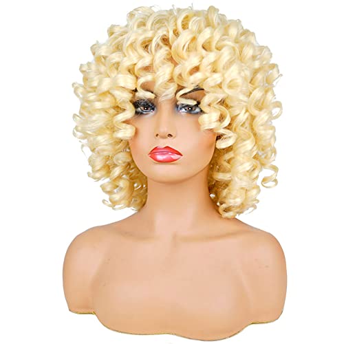AIDUSA Big Loose Curly Wigs for Black Women Afro Curly Wigs with Bangs Synthetic Natural Looking Wigs 613 Blonde - Image 3