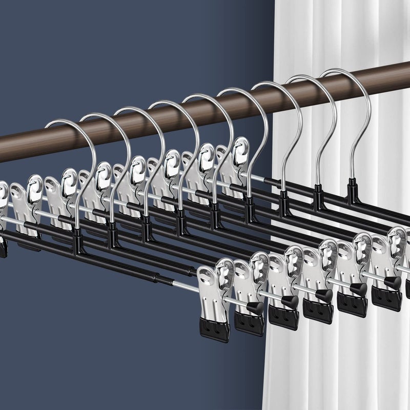 Hwajan 14Inch Black Pants Hangers With Clips 20 Pack Adjustable Skirt Hangers For Women Non-Slip Trousers Shorts Hanger For Jeans Clothes Hangers For Pants Heavy Duty Space Saving - Image 1