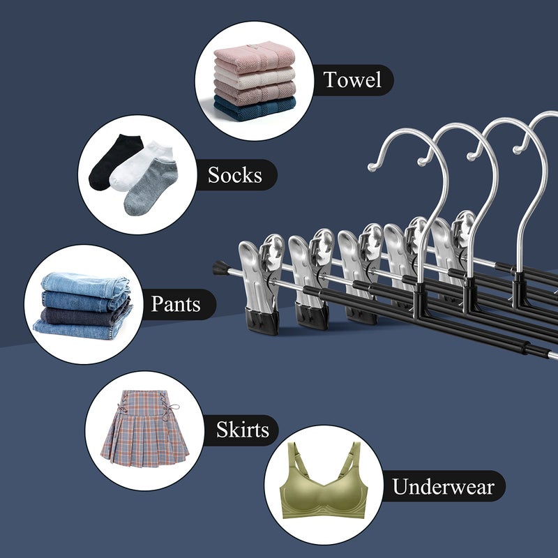 Hwajan 14Inch Black Pants Hangers With Clips 20 Pack Adjustable Skirt Hangers For Women Non-Slip Trousers Shorts Hanger For Jeans Clothes Hangers For Pants Heavy Duty Space Saving - Image 4