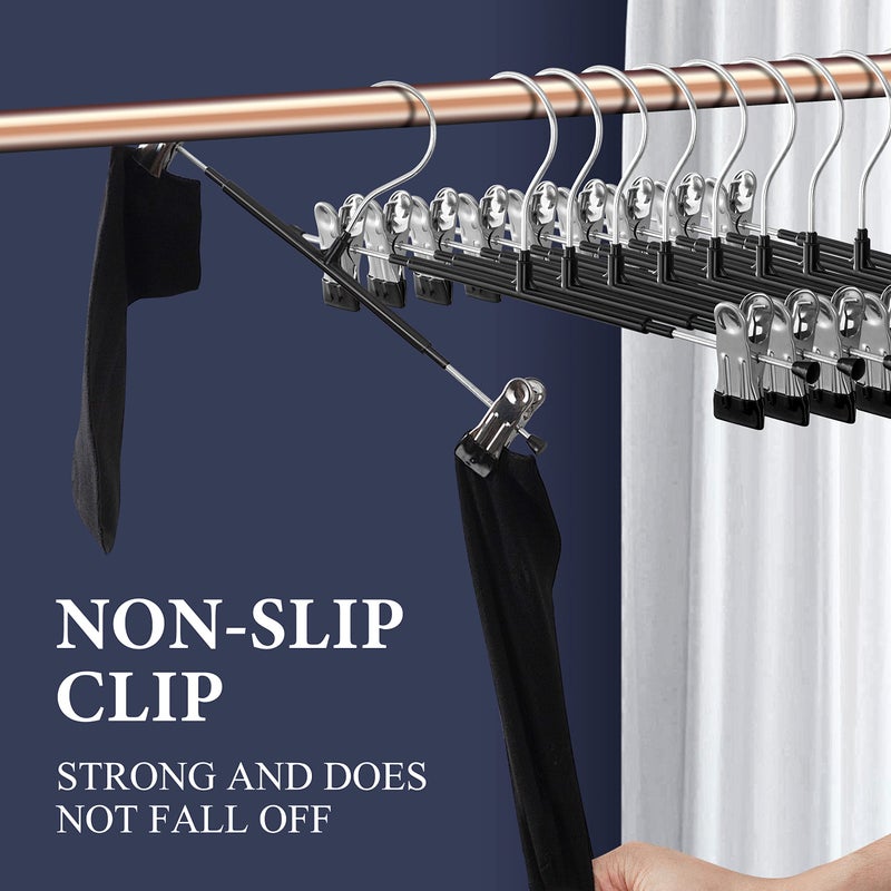 Hwajan 14Inch Black Pants Hangers With Clips 20 Pack Adjustable Skirt Hangers For Women Non-Slip Trousers Shorts Hanger For Jeans Clothes Hangers For Pants Heavy Duty Space Saving - Image 2