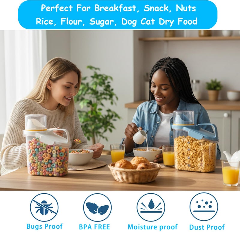 Besmall Cereal Containers Storage with Pour Spout Food Storage Container with Airtight Lid for Rice Flour Sugar Dog Cat Dry Food, Small Cereal Dispenser Kitchen Pantry Organizers Canister 1.8L - Image 2