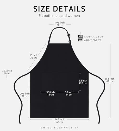 Syntus 2 Pack Adjustable Bib Apron Waterdrop Resistant with 2 Pockets Cooking Kitchen Aprons for Women Men Chef, Black - Image 2