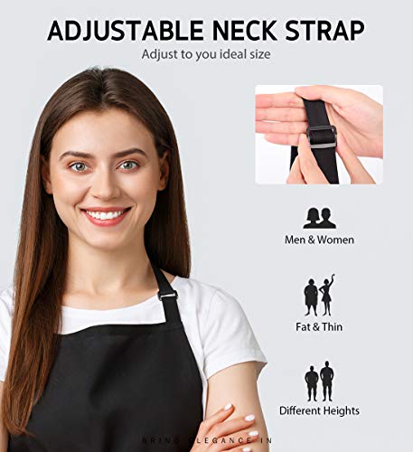 Syntus 2 Pack Adjustable Bib Apron Waterdrop Resistant with 2 Pockets Cooking Kitchen Aprons for Women Men Chef, Black - Image 5