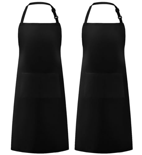 Syntus 2 Pack Adjustable Bib Apron Waterdrop Resistant with 2 Pockets Cooking Kitchen Aprons for Women Men Chef, Black - Image 1