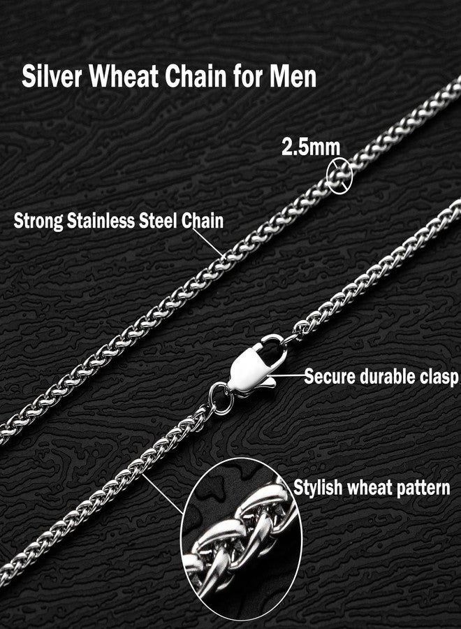 OLARCU 2.5mm/4mm Silver Stainless Steel Wheat Chain Necklace Jewelry for Men, 20 Inches(Men's Average Length), Stainless Steel, No Gemstone - Image 2