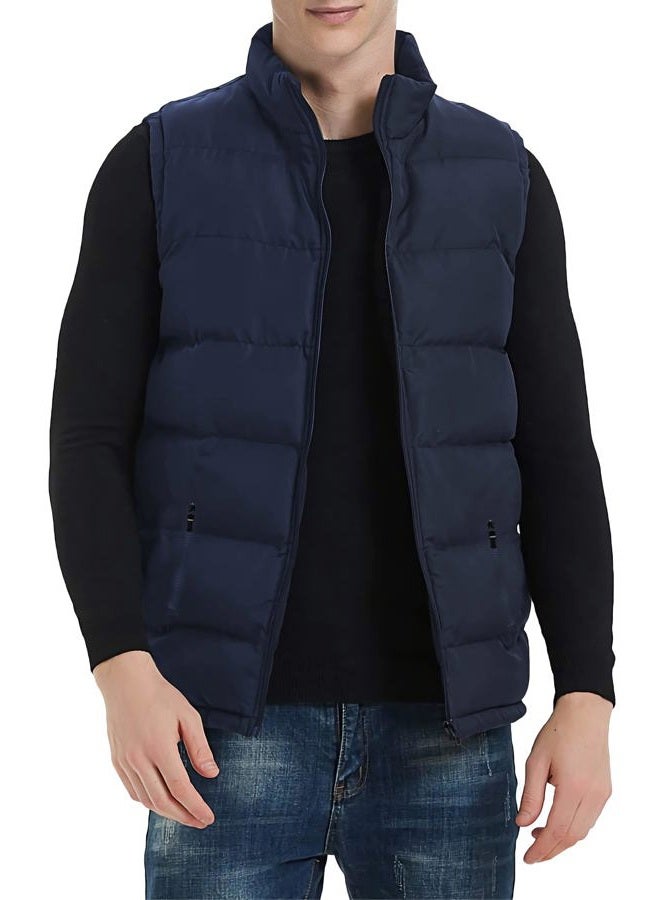 Tuveke Navy Blue Mens Puffer Vest Sleeveless Zipper Quilted Outdoor Outerwear Down Puffy Vests Lightweight Big and Tall Solid Winter Warm M - Image 1
