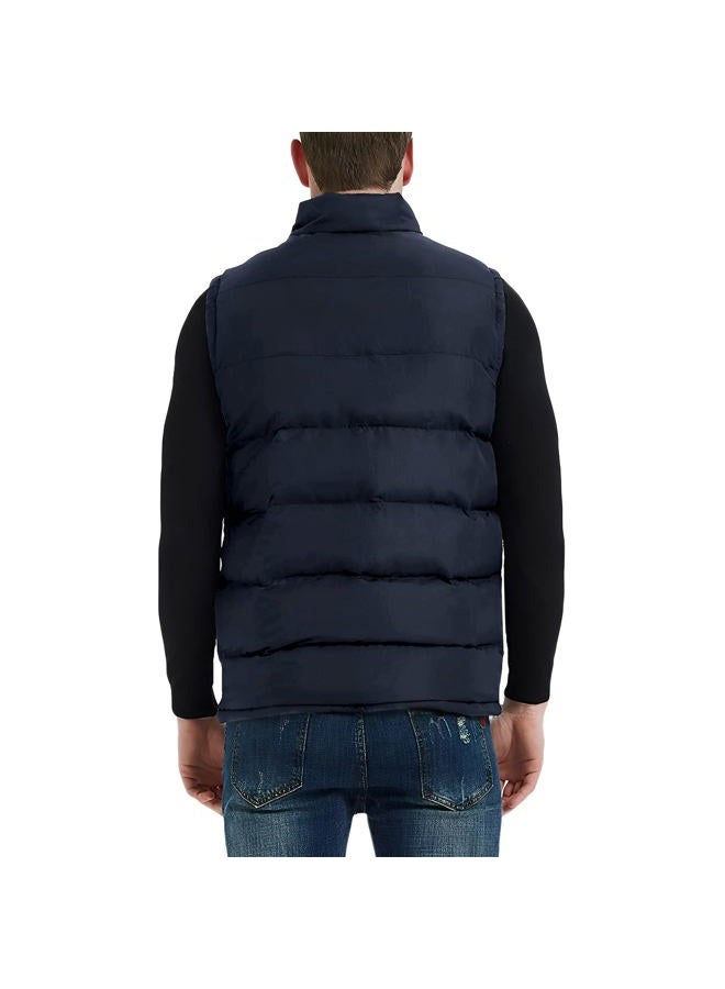 Tuveke Navy Blue Mens Puffer Vest Sleeveless Zipper Quilted Outdoor Outerwear Down Puffy Vests Lightweight Big and Tall Solid Winter Warm M - Image 2