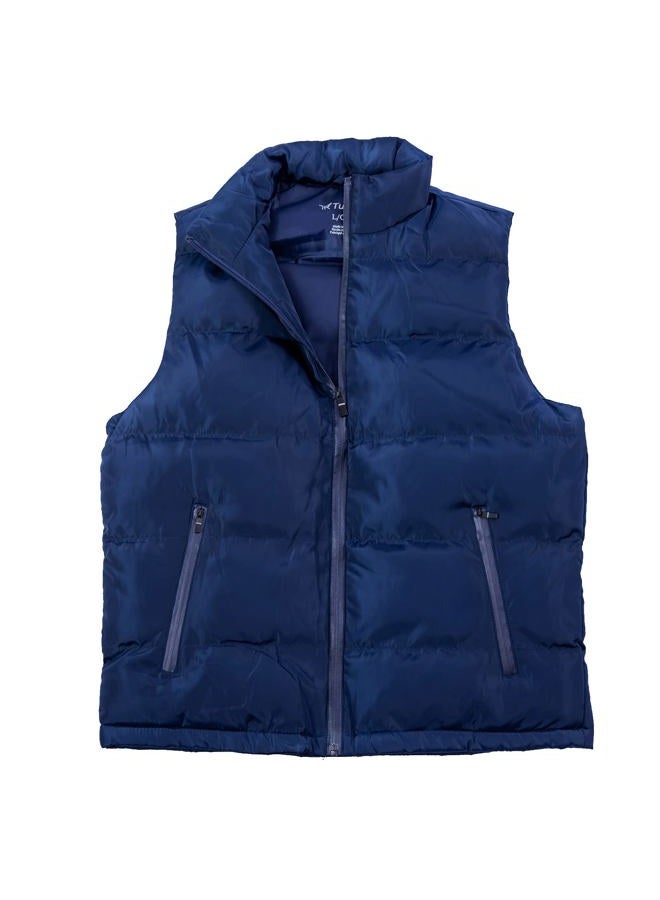 Tuveke Navy Blue Mens Puffer Vest Sleeveless Zipper Quilted Outdoor Outerwear Down Puffy Vests Lightweight Big and Tall Solid Winter Warm M - Image 5
