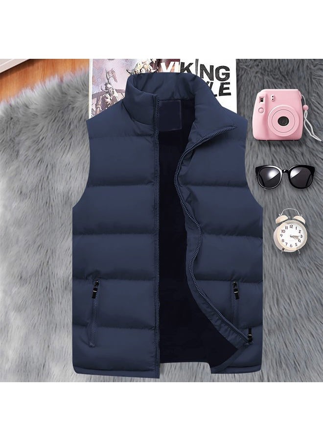 Tuveke Navy Blue Mens Puffer Vest Sleeveless Zipper Quilted Outdoor Outerwear Down Puffy Vests Lightweight Big and Tall Solid Winter Warm M - Image 3