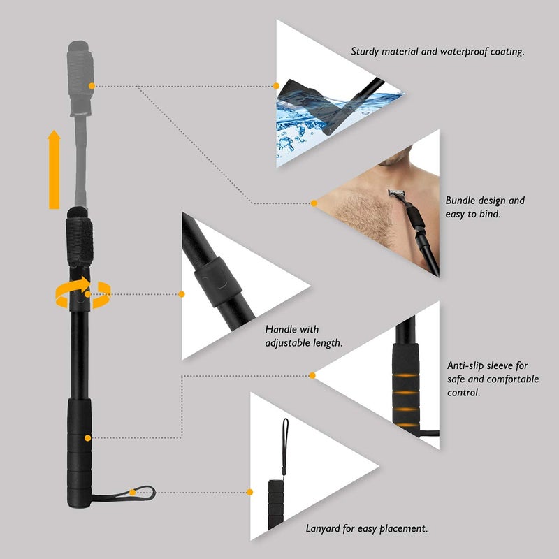 EASACE Razor Extension Shaver Handle with Adjustable Length for Leg, Body Shaver Handle Groomer, Hair Brush Handle for Wet or Dry Brushing, Multiple Functions Razor Shaver for Body(Black) - Image 4