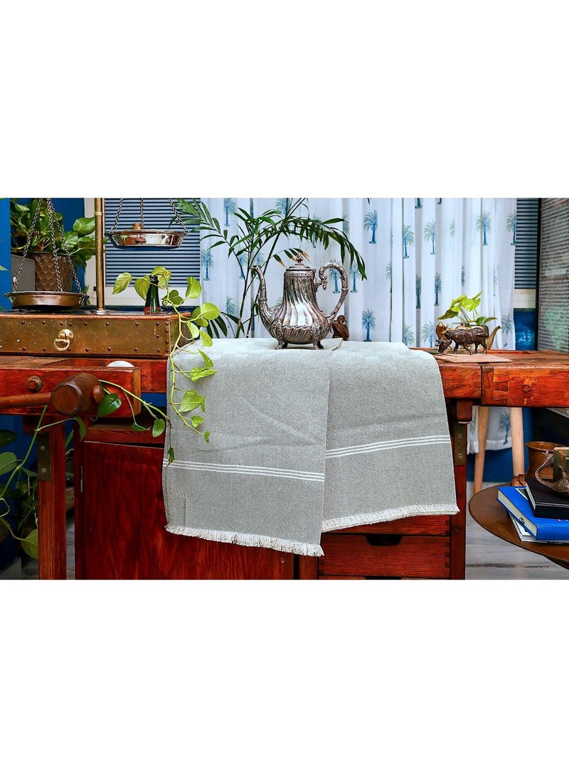 OJARIYA Premium Organic Handloom Cotton Olive Green and White Patterned Handwoven Blanket Throw  - Image 1