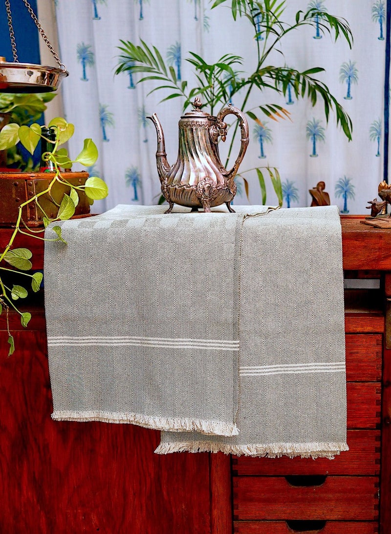 OJARIYA Premium Organic Handloom Cotton Olive Green and White Patterned Handwoven Blanket Throw  - Image 2